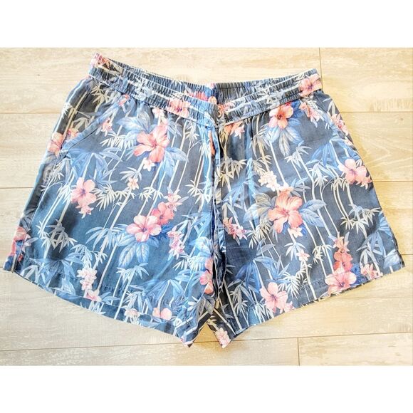 Tommy Bahama M Women's Floral Mid-Rise‎ Shorts Blue Drawstring Pockets - Picture 2 of 6